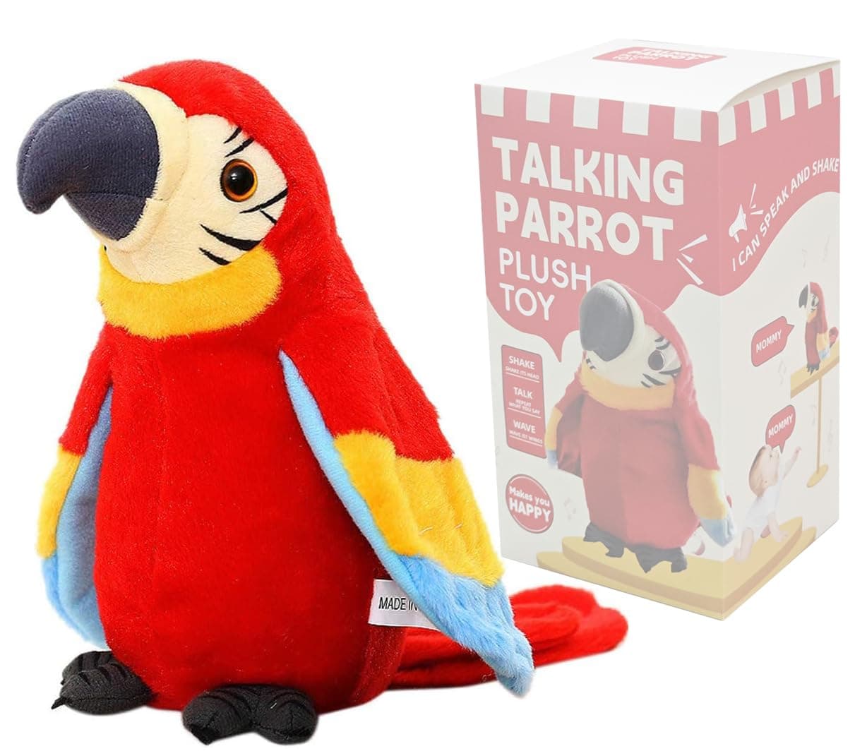 Kids Cutiest Talking Parrot Toy Mimicry Pet Speaking Plush Toy Repeat What You Say Waving Wings Electronic Record Bird Toy Stuffed Animal Interactive Sensory Educational Toy Birthday Xmas Gift