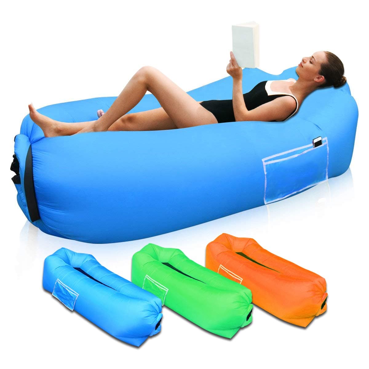 SUPTEMPO Inflatable Lounger, Waterproof Lazy Lounger Air Lounger Inflated Bed Air Sofa Air Couch for Backyard, Swimming Pool, Beach Parties, Traveling and Camping Picnics (Blue)