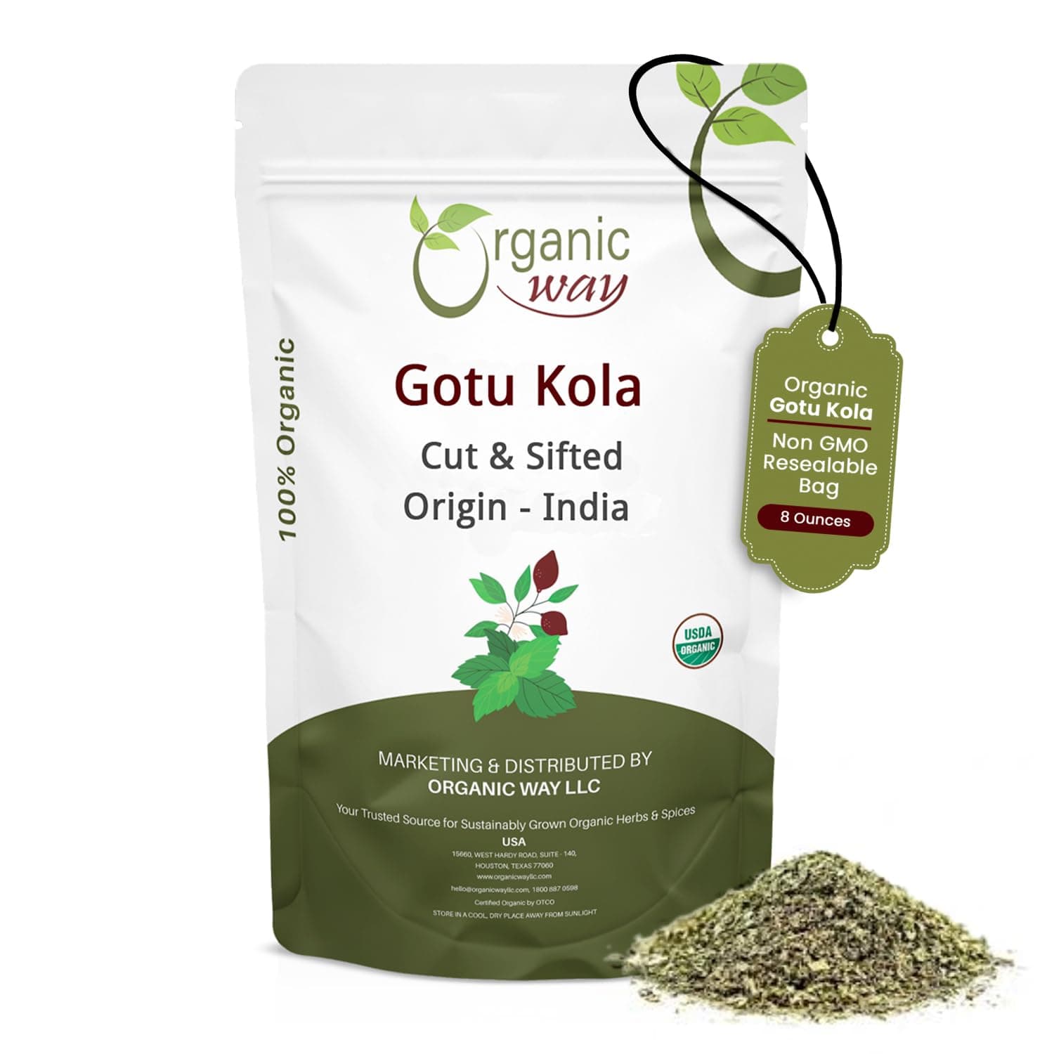 Dried Gotu Kola Cut & Sifted (Centella asiatica) - Organic & Kosher Certified | Raw, Vegan, Non GMO & Gluten Free | USDA Certified | Origin - India (1/2LBS / 8Oz)