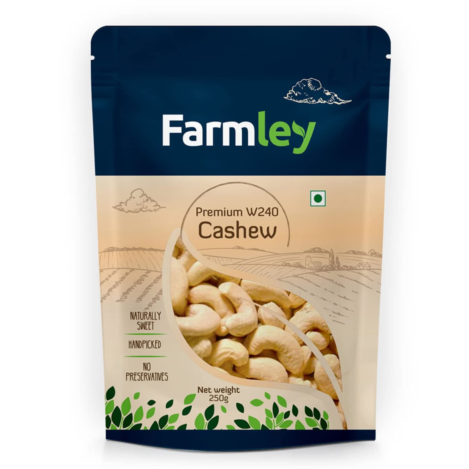 Farmley W240 Whole Cashew Nuts 250 g, Value Pack | Premium Kaju Dry Fruits, Whole Crunchy Cashews | Rich in Protein, & Nutritious | Gluten Free & Plant based Protein (Pack of 1)