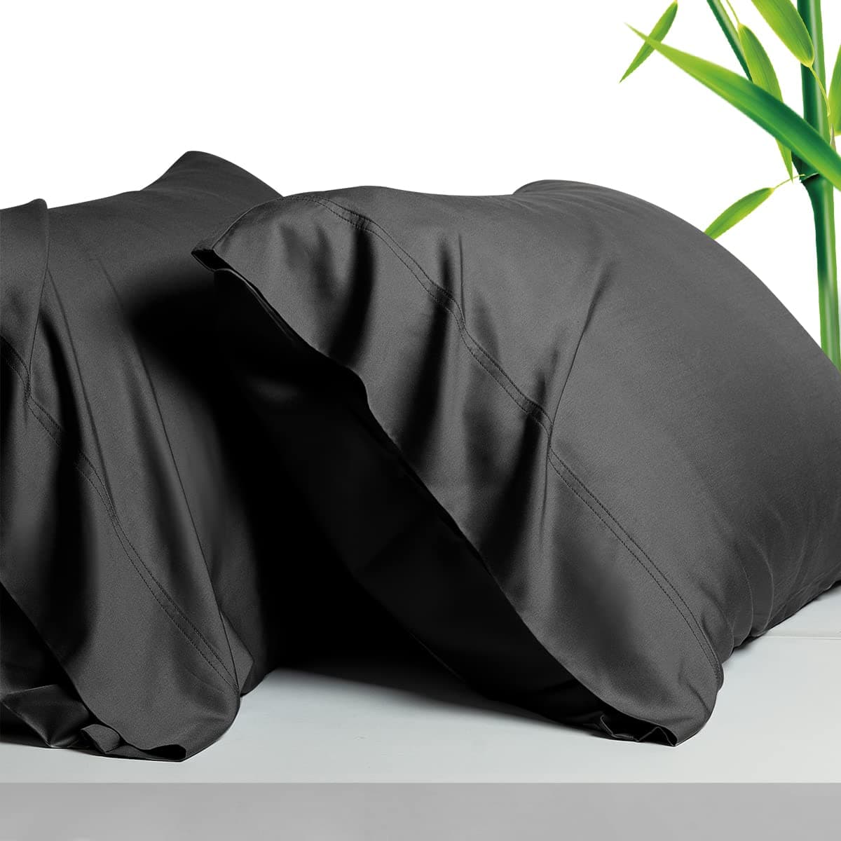 Breathable Bamboo Pillowcases King Size Set of 2-Pack for Hot Sleepers and Night Sweats- Softness and Cooling Pillow Cases-Envelope Closure （Black -20 x 40 Inches）