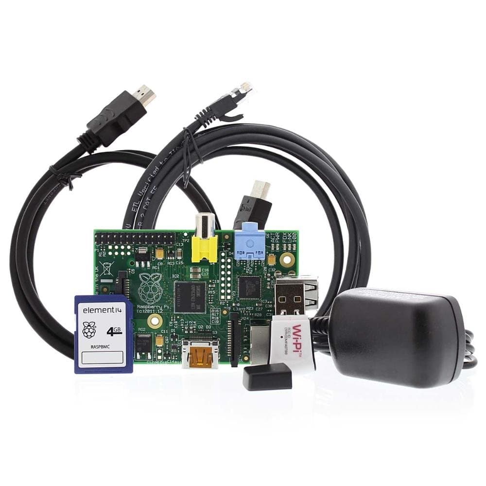 Raspberry Pi XBMC Home Theater Kit with Model B, Power Supply, HDMI Cable. Ethernet Cable, WiPi and SD Card with XBMC