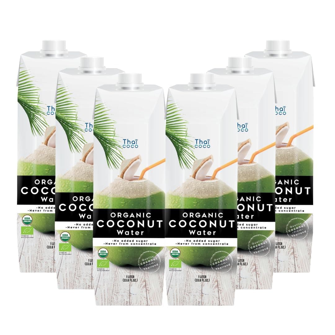 Thai Coco - Organic Natural Coconut Water No Sugar Added - 33.8 fl. oz. 6 Pk