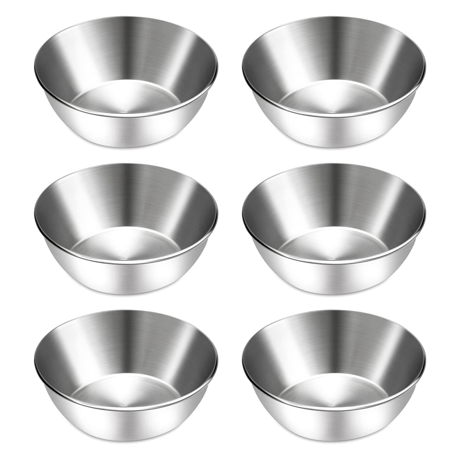 6 Pcs Stainless Steel Sauce Dishes, Round Seasoning Bowls, Mini Appetizer Plates, Sushi Dipping Bowl Mixing Saucers (3.15 x 1.18 Inch)