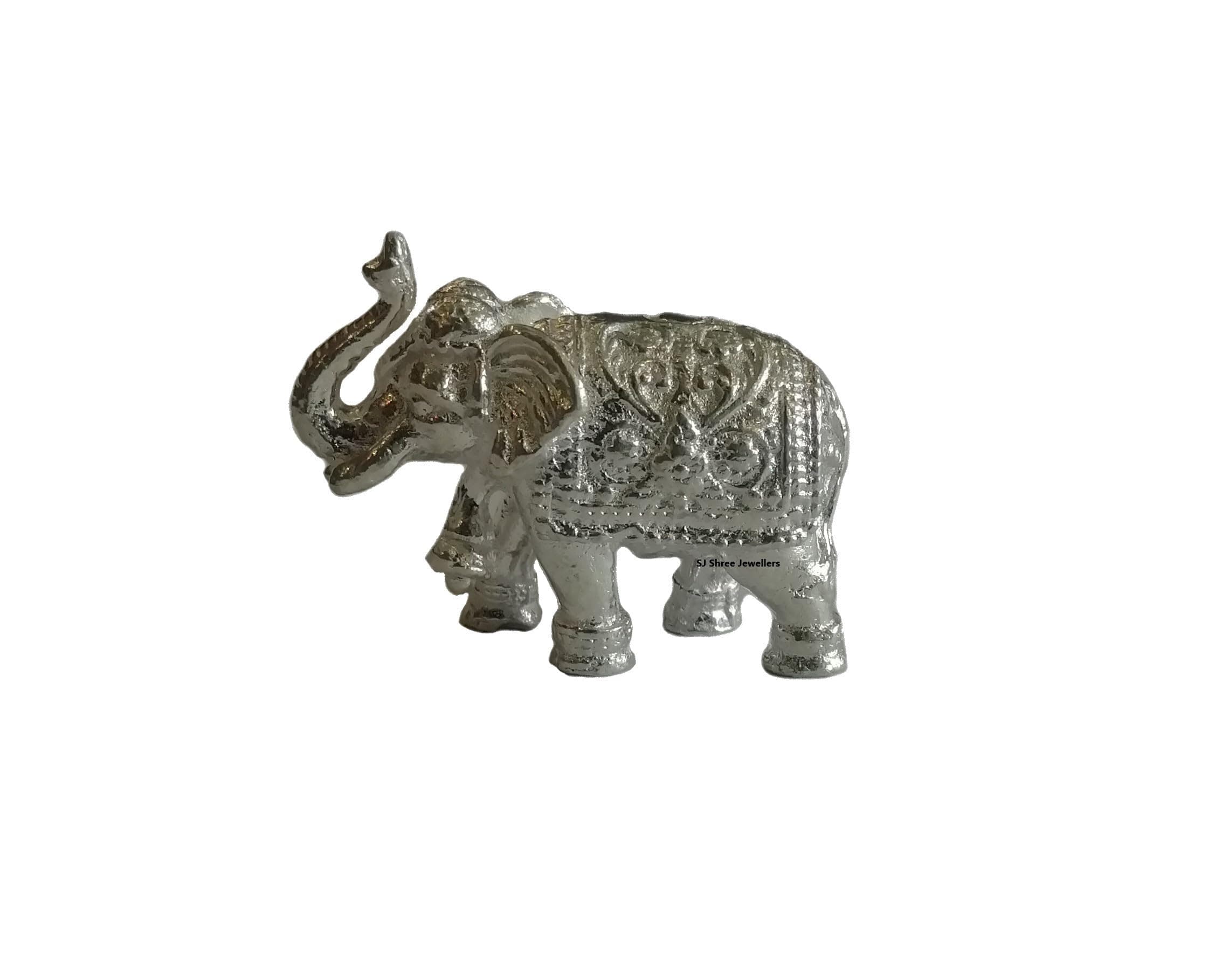 SJ Pure Silver Solid Elephant Statue/Idol for Pooja, Vastu and Rahu (Chandi ka haathi, Single Small Upward Trunk Elephant) 20gm