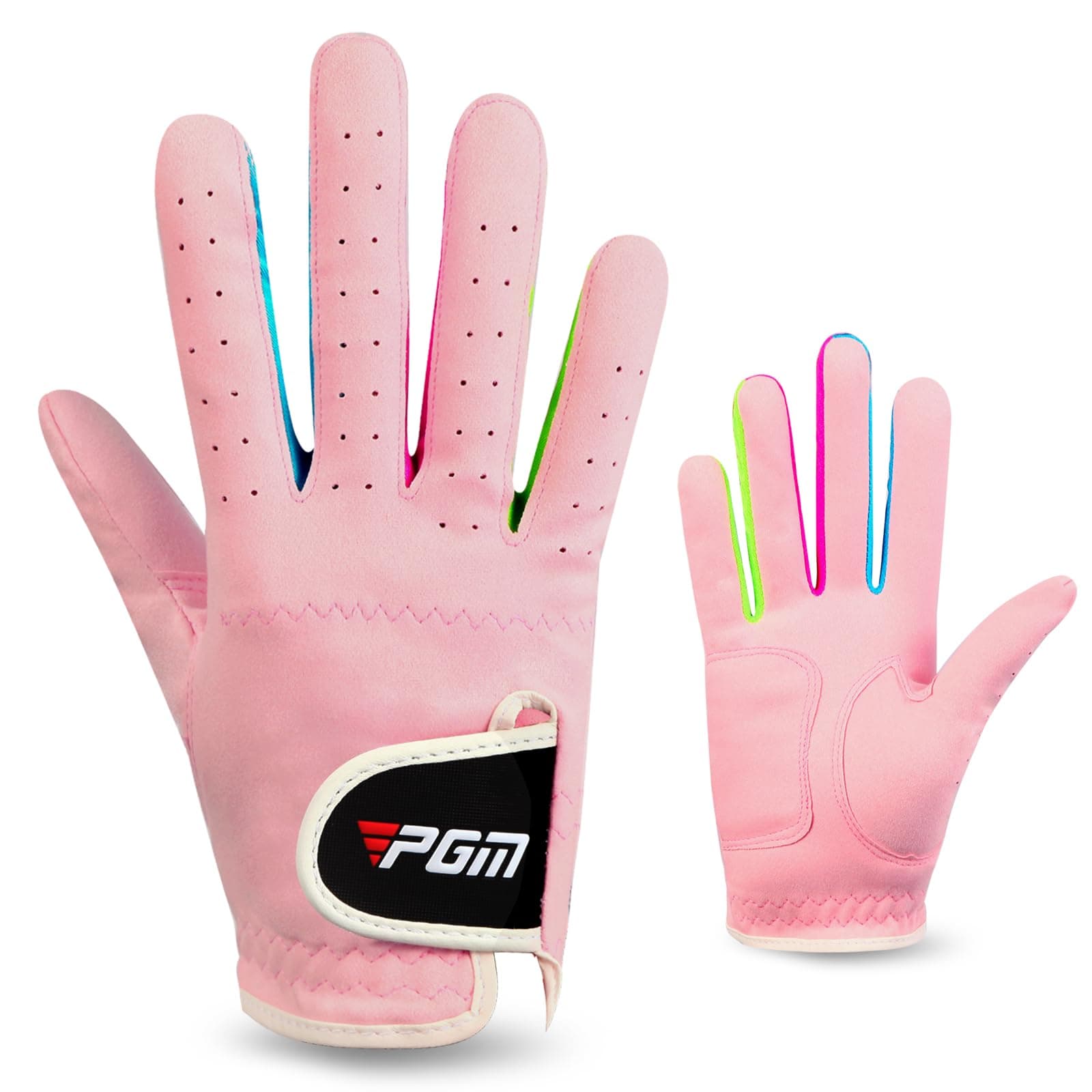 PGM Kids Youth Junior Toddler Boys Girls Golf Gloves Microfiber Synthetic Gloves for Left Hand Right Hand Golf Gloves White/Pink Age 4-12