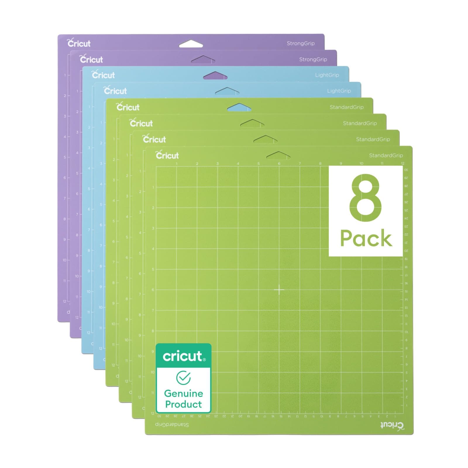 Cricut Mat Variety Pack (8 Count, 12in x 12in) - for Explore & Maker Machines - Includes 4 StandardGrip, 2 LightGrip, 2 StrongGrip