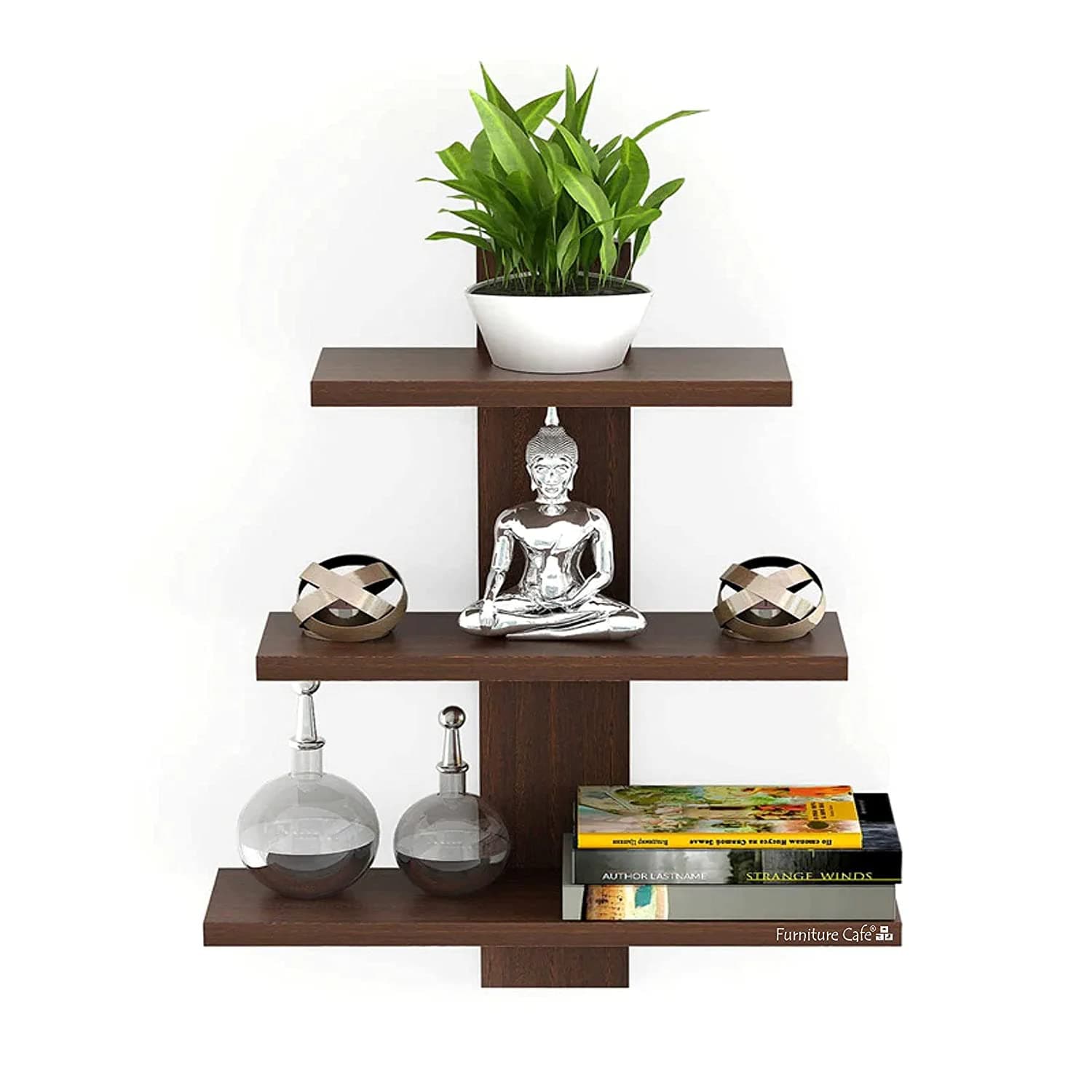 SMART SHOPPEE Wooden Wall Shelves for Living Room and Home Decor Items | Floating Book Rack for Study Room, Office, Kitchen 3 Tiers Rack,Shelves | Size- Standard (Brown)