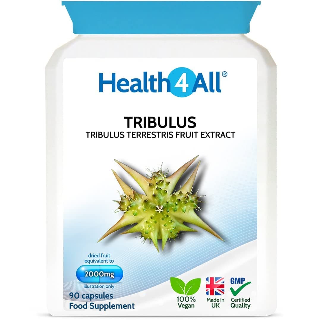 Tribulus Terrestris 2000mg 90 Capsules (V) Safe 90mg Saponins dose. Vegan. Made in The UK by Health4All