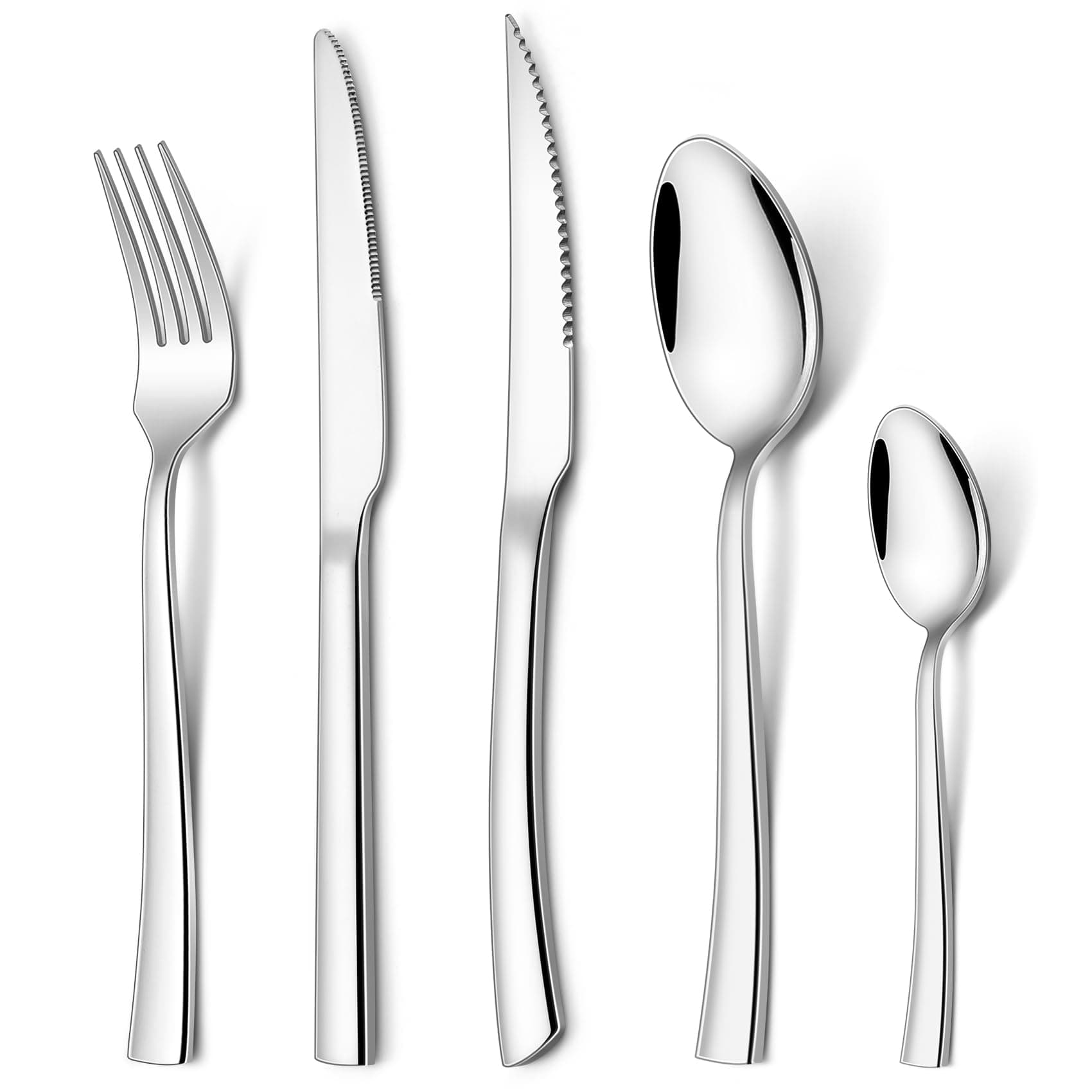 Homikit Cutlery Sets with Steak Knives, 30 Pieces Stainless Steel Flatware Set for 6 People, Included Knives Forks Spoons for Camping Kitchen Party, Non-Toxic, Mirror Polished & Dishwasher Safe