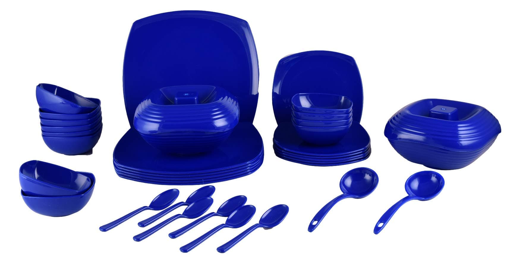 Homray Microwavesafe, Unbreakable 36 Pc Square Dinner Set for Kitchen with Serving Bowls (Dark Blue)