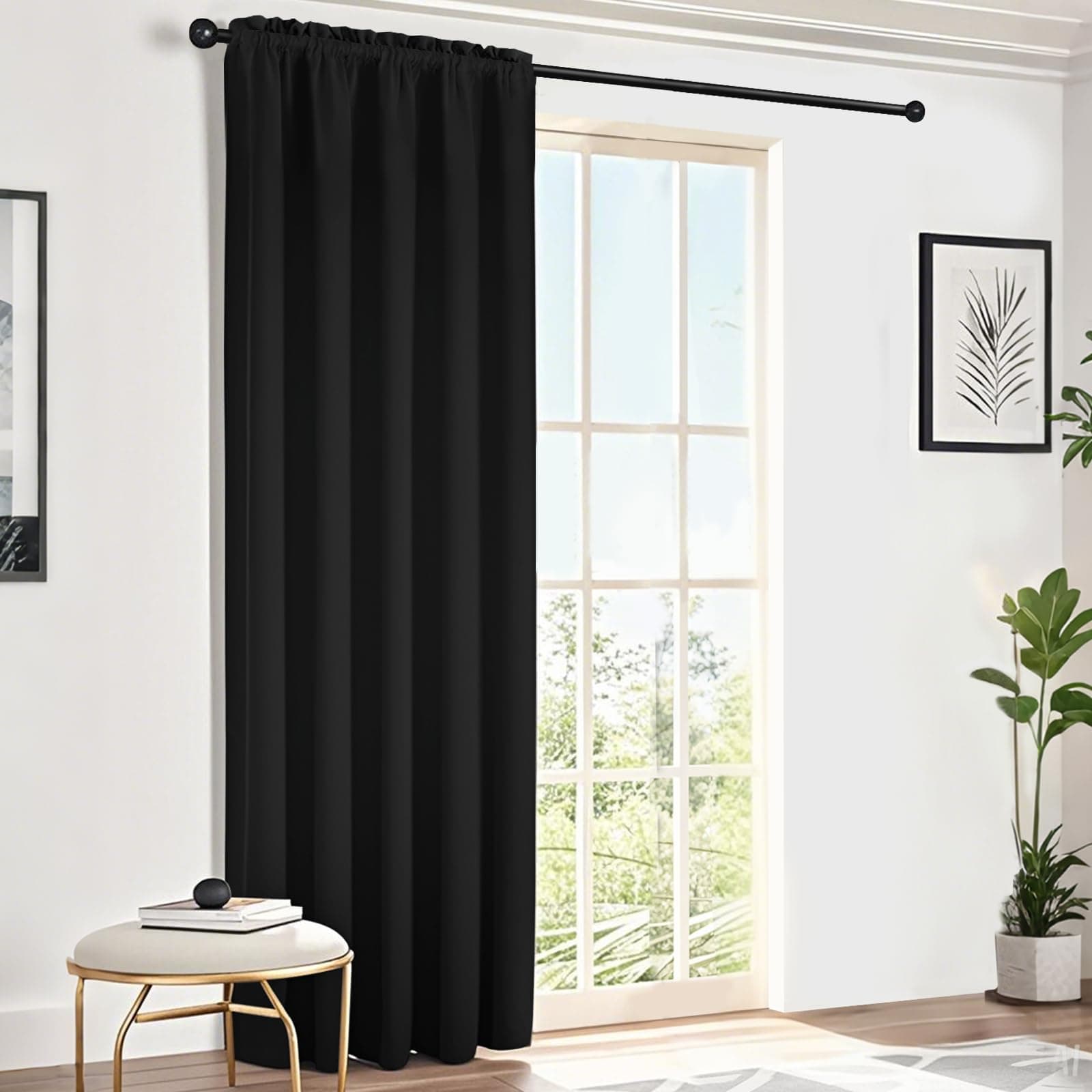 Black Blackout Curtains, Thermal Curtains 63 Inch Drop Slot Top Curtains, Single Curtain for Door Doorway Window Living Room Bedroom, 1 Panel