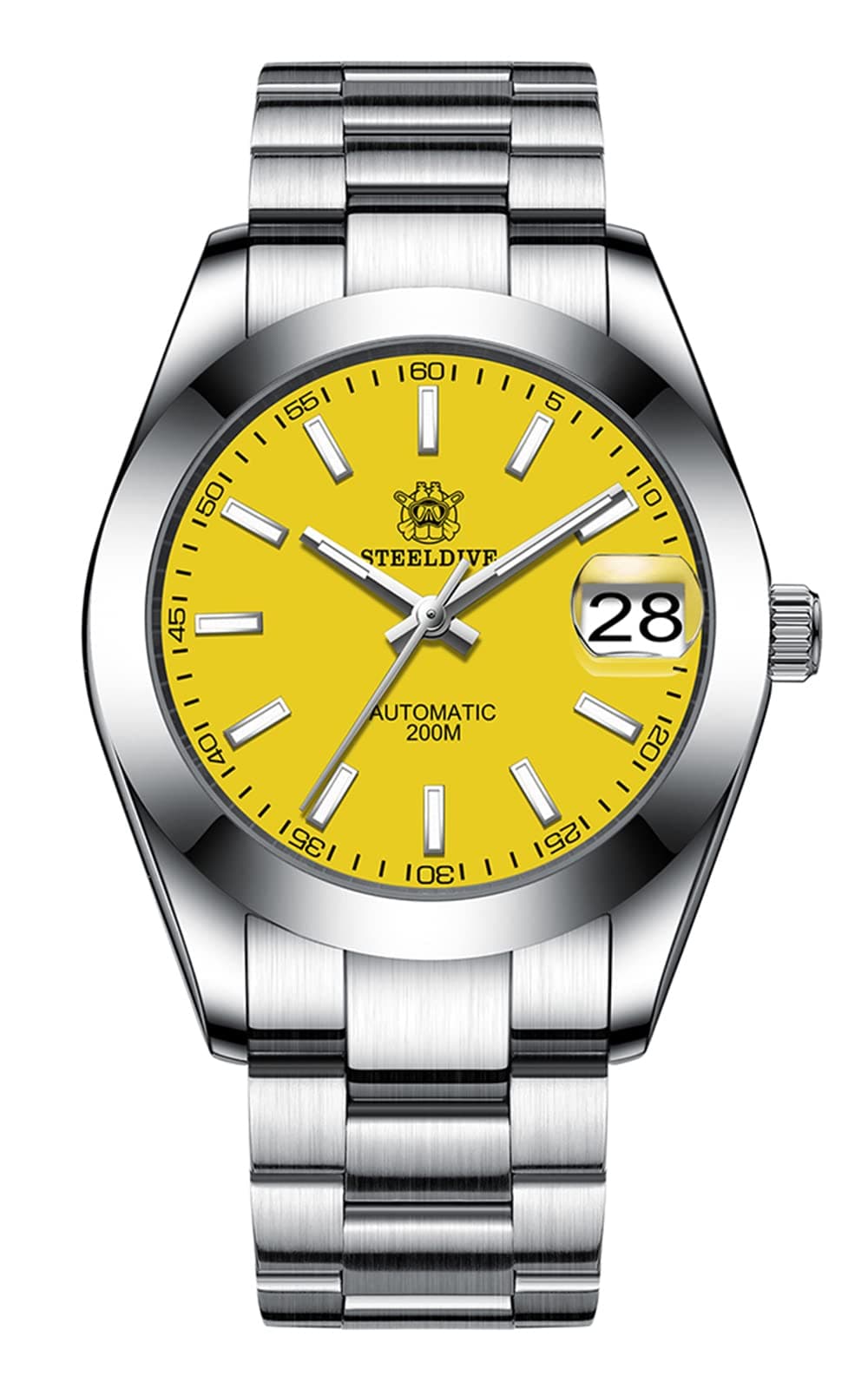 SteeldiveAUSteeldive SD1934, Smooth Bezel, Yellow, NH35, Lume,200m Diver, Diving, BNIB