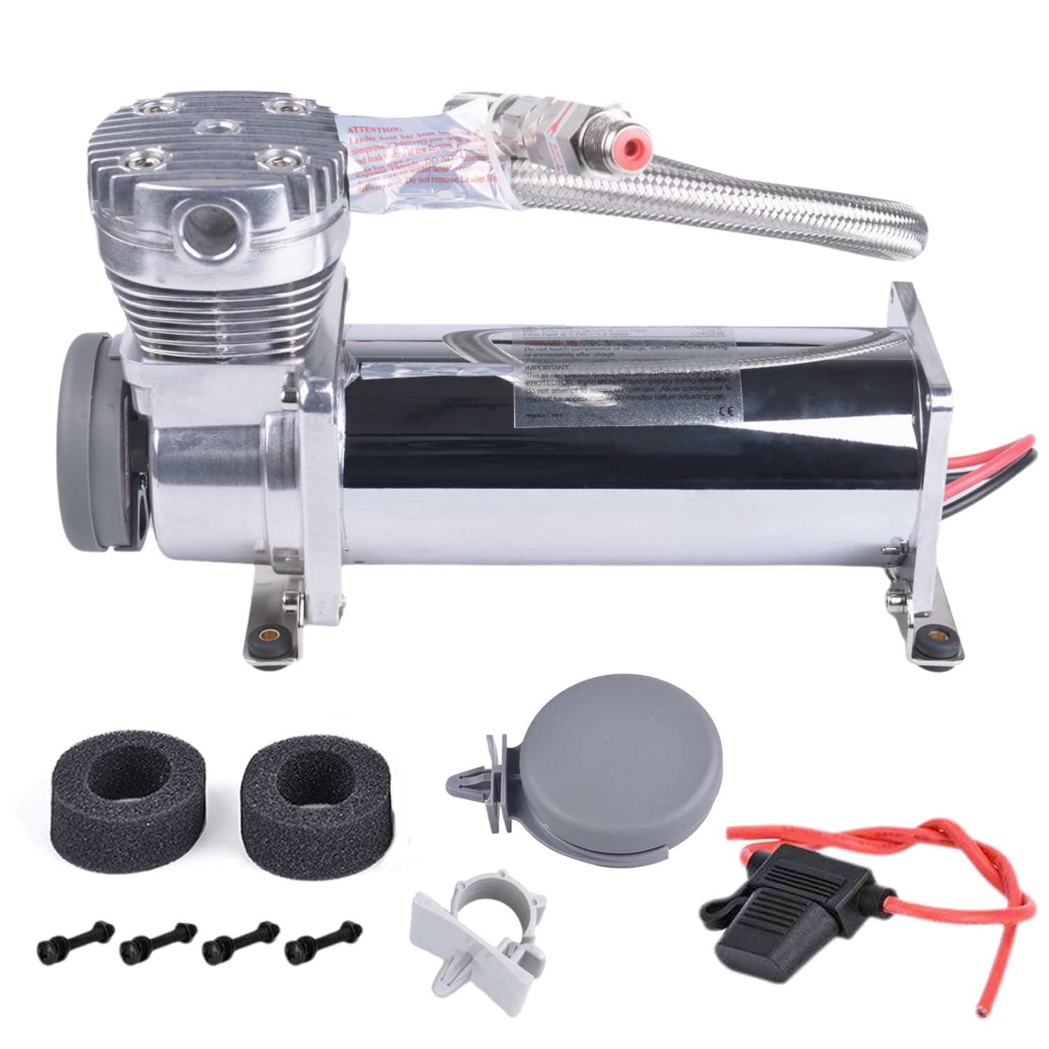 CNRAQR200PSI 3/8 NPT Heavy Duty Air Train Horn/Air Ride Suspension Compressor with 1/4 NPT Replacement Fittings 12V Silver