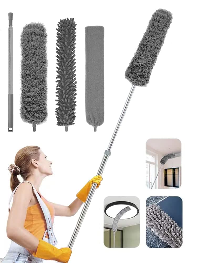 Nature Dream 14 PCS Microfiber Dust Brush, Duster Kit with Extension Pole, Removable and Washable Fiber Brush Hand Dust Cleaning Gap dust for Ceiling Fan, High Ceiling, Blinds, Furniture, Cars