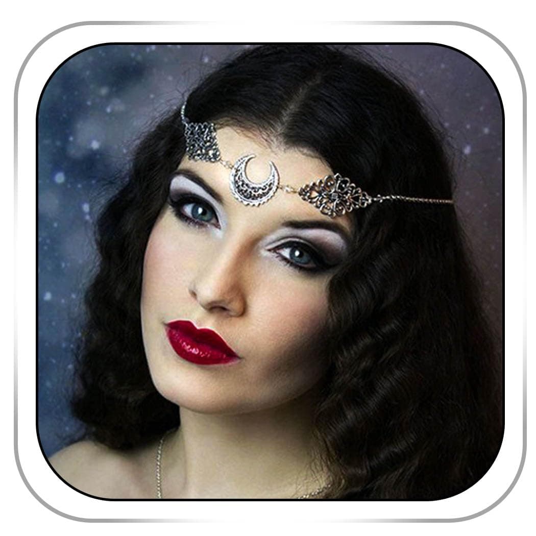 CanB Boho Moon Head Chain Charm Vintage Hair Chain Festival Forehead Jewelry Silver Gypsy Headpiece Hair Accessory for Women Girls