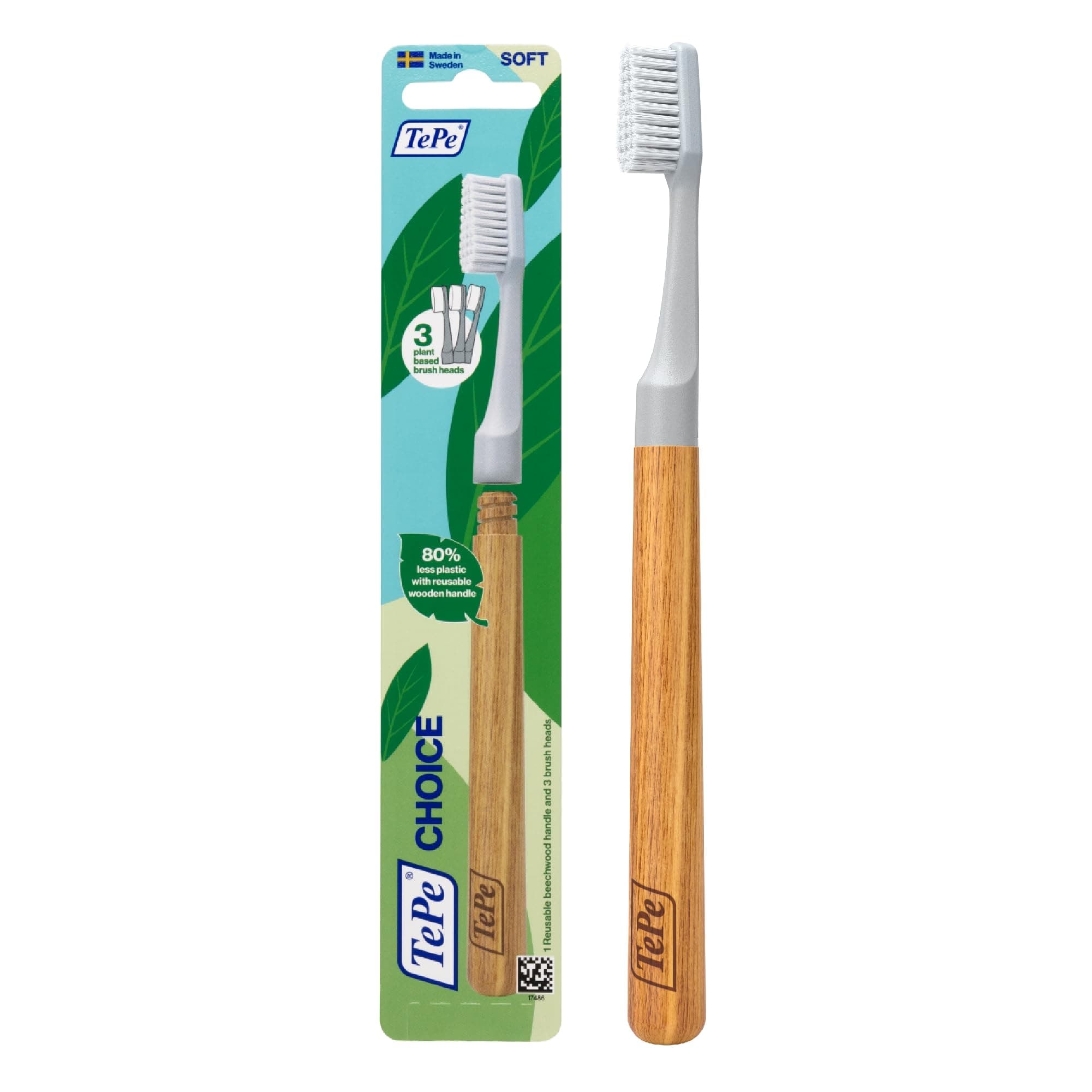 TePe Choice Soft Toothbrush with 3 Replaceable Heads, Gray