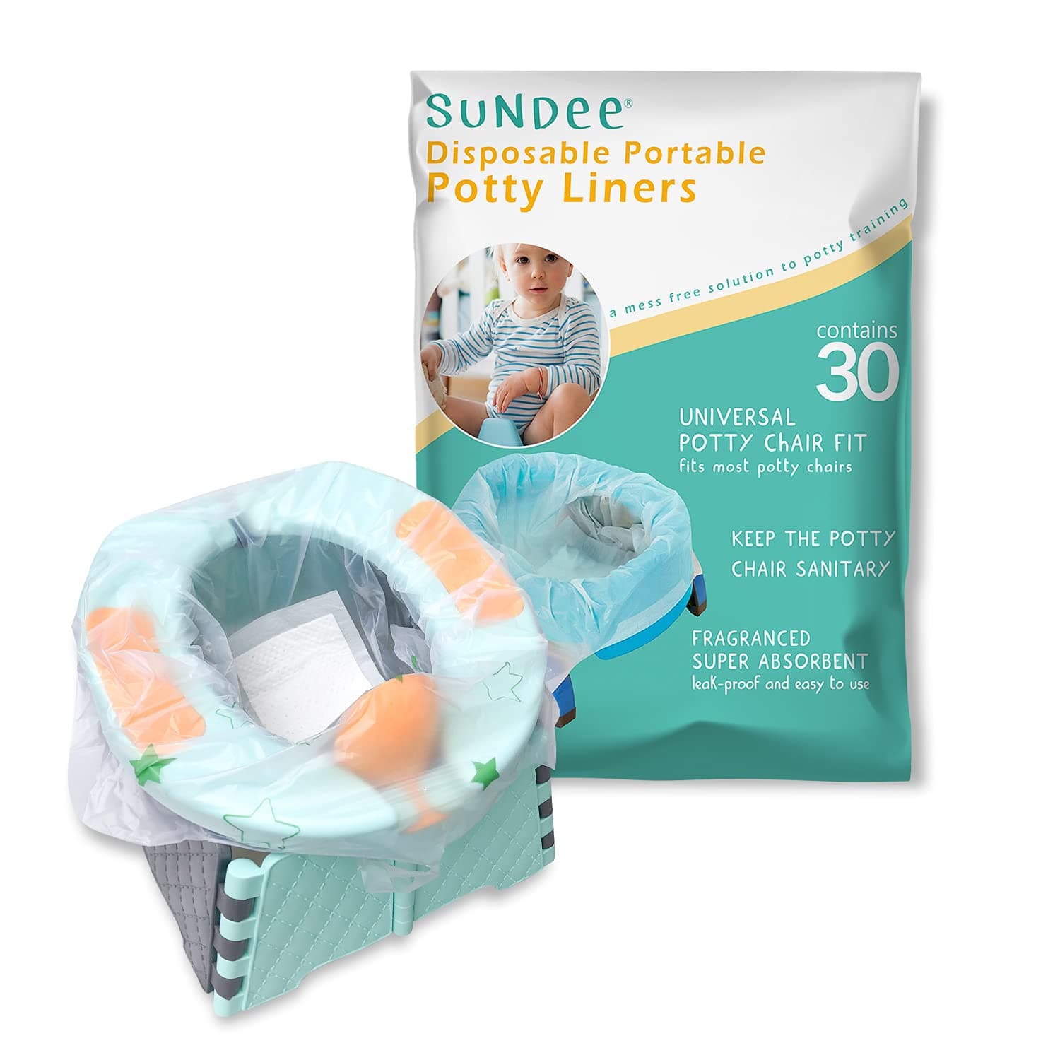 sundee Potty Chair Liners, Portable Disposable Potty Liner Bags for Universal Potty Training Toilet Seat, Toddler Outdoors Travel Baby Toilet Liners - 30 Pack