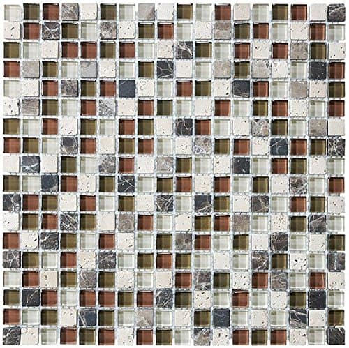 30 Square Feet - Bliss Cabernet Stone and Glass 5/8 x 5/8 Square Mosaic Tiles - Bathroom Walls/Tub Surround/Kitchen Backsplash