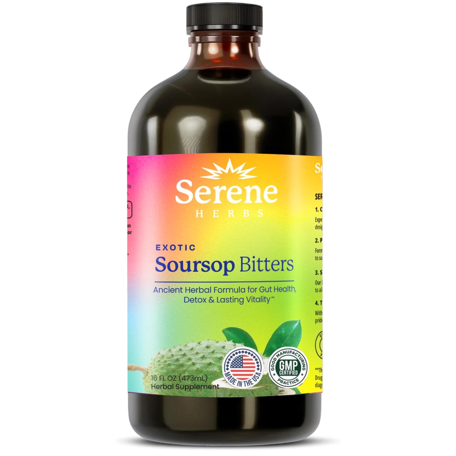 Soursop Bitters Liquid - Organic Herbal Guanabana Detox with Black Seed, Moringa & Ginger - Supports Digestive Wellness & Immune Function - 16 fl oz​