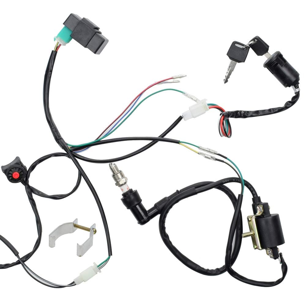 HIAORS ATV Wire Harness Wiring Loom 5 Pin CDI Ignition Coil Spark Plug Ignition Key Switch Kit for 50cc 70cc 90cc 110cc SSR Apollo 125cc Lifan Dirt Bike Stator CDI Coil Chinese ATV Quad Go Kart