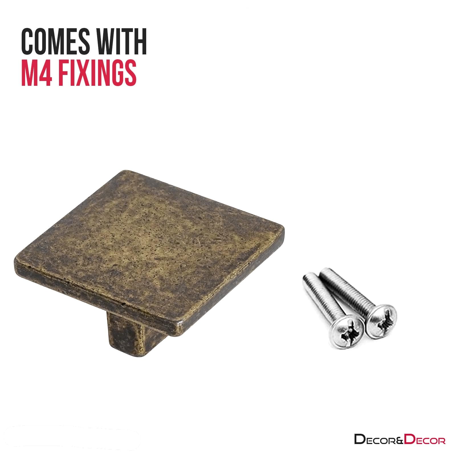 Decoranddecor Calla Square Cabinet Knob Door Pull Handle Kitchen Cupboard Furniture Drawer (1 Pack, Antique Brass)