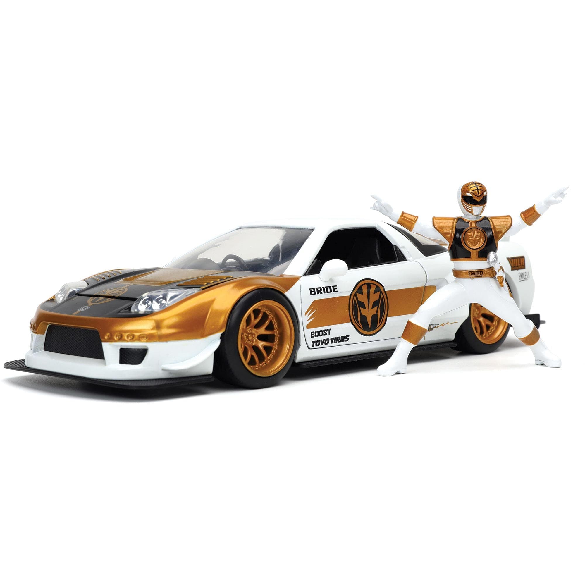 Toys Power Rangers 1:24 2002 Honda NSX Type-R Japan Spec Die-cast Car with 2.75" White Ranger Figure, Toys for Kids and Adults