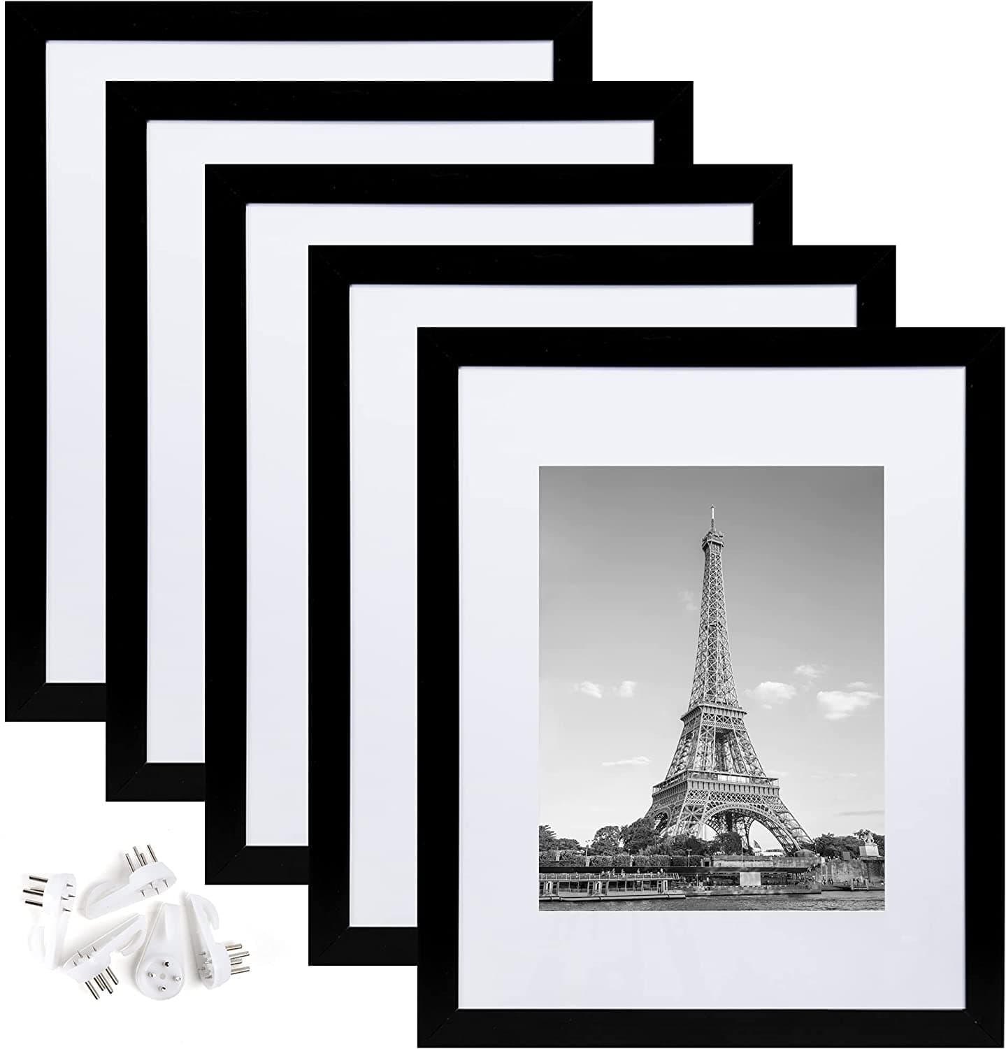 11x14 Picture Frame Set of 5,Display Pictures 8x10 with Mat or 11x14 Without Mat,Wall Gallery Photo Frames,Black (11x14in)