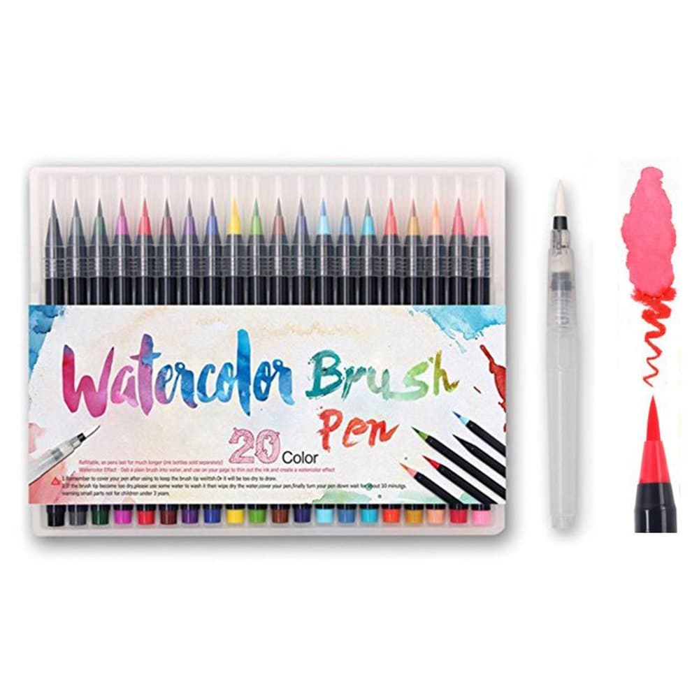 Watercolor Brush Markers Pen, Eattop 20 Colors Water Based Drawing Marker Brushes Set Water Coloring Brush, Water Colored Ink / Soft Flexible Tip for Kids Adult Coloring Books, Manga, Comic, Calligraphy