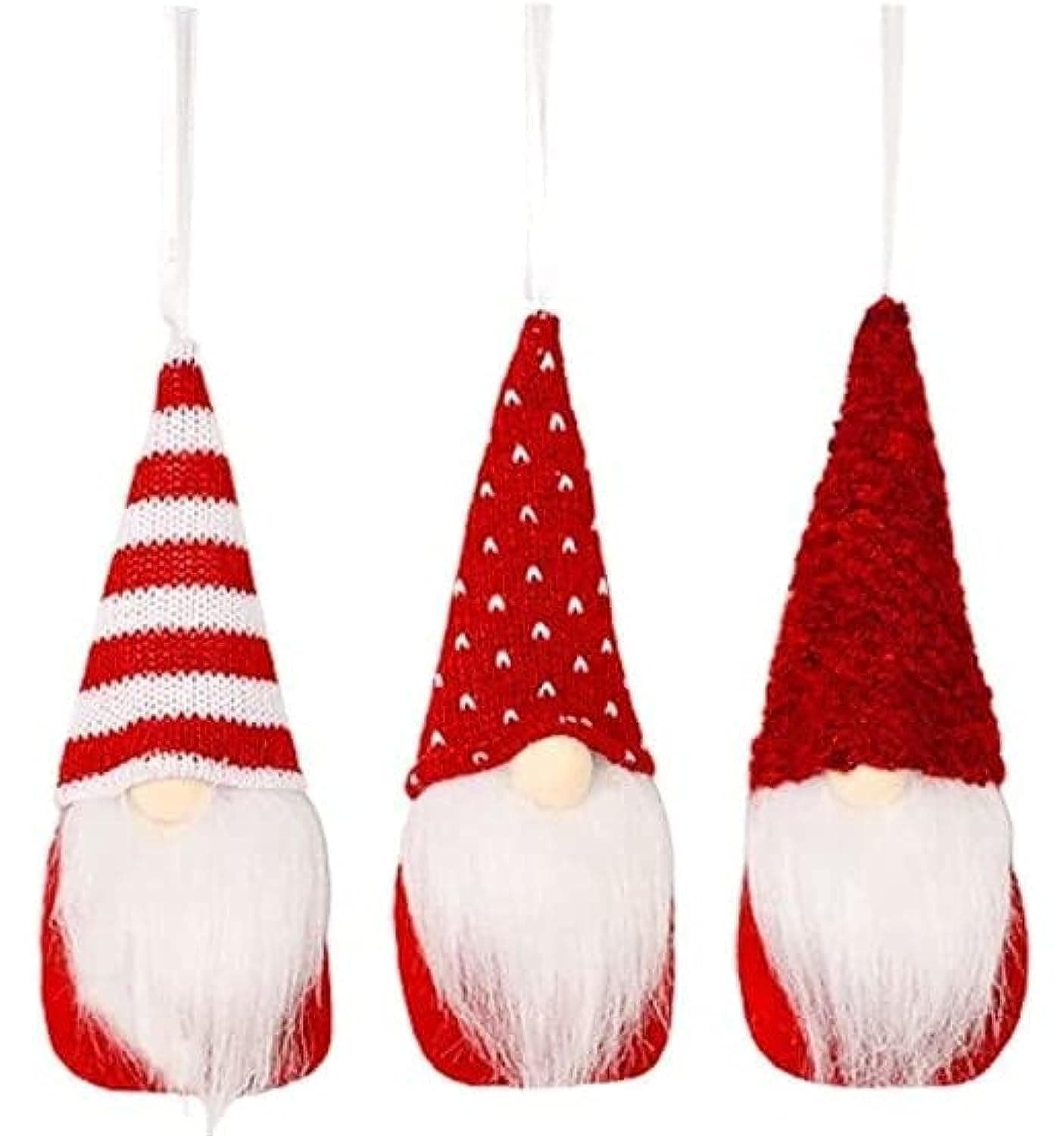 PETSARY Set of 3 Christmas Tree Ornaments Santa Claus Gnomes Elf Faceless Dolls (Red)