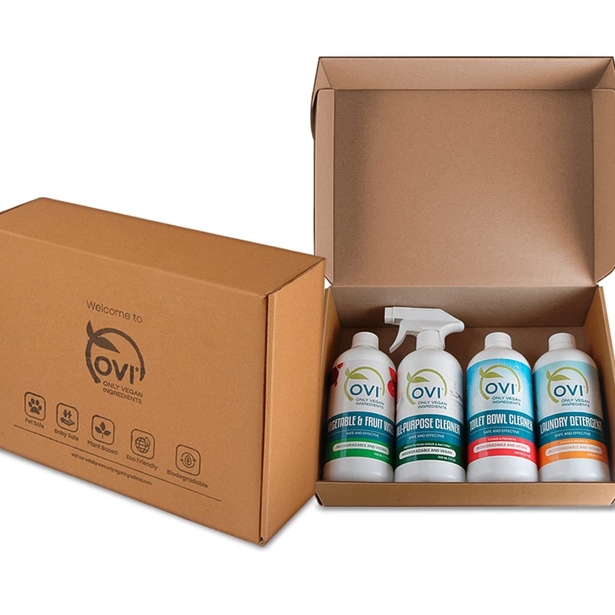 OVI Home Care Cleaning Kit |Laundry Detergent, Toilet Bowl Cleaner, All Purpose Cleaner, Vegetable And Fruit Wash |Combo Pack Of 4- Eco-friendly Non- toxic Child & Pet Safe Cleaning Products (500ml each)