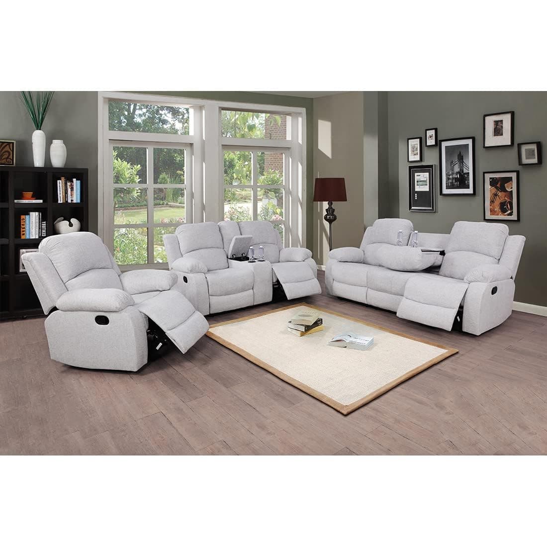 A Ainehome Living Room Furniture Set 3 Pieces Microfiber Recliner Sofa Set Loveseat Chair Furniture Sofa Set for Living Room/Rv/House/Office/Theater Seating (A-Grey White Microfiber,3 Piece Set)