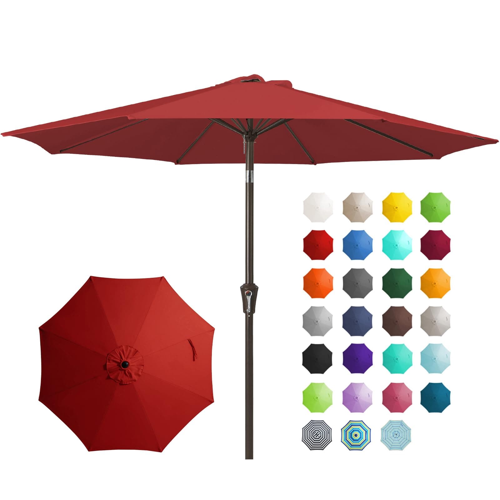 JEAREY 9FT Outdoor Patio Umbrella Outdoor Table Umbrella with Push Button Tilt and Crank, Market Umbrella 8 Sturdy Ribs UV Protection Waterproof for Garden, Deck, Backyard, Pool (Red)