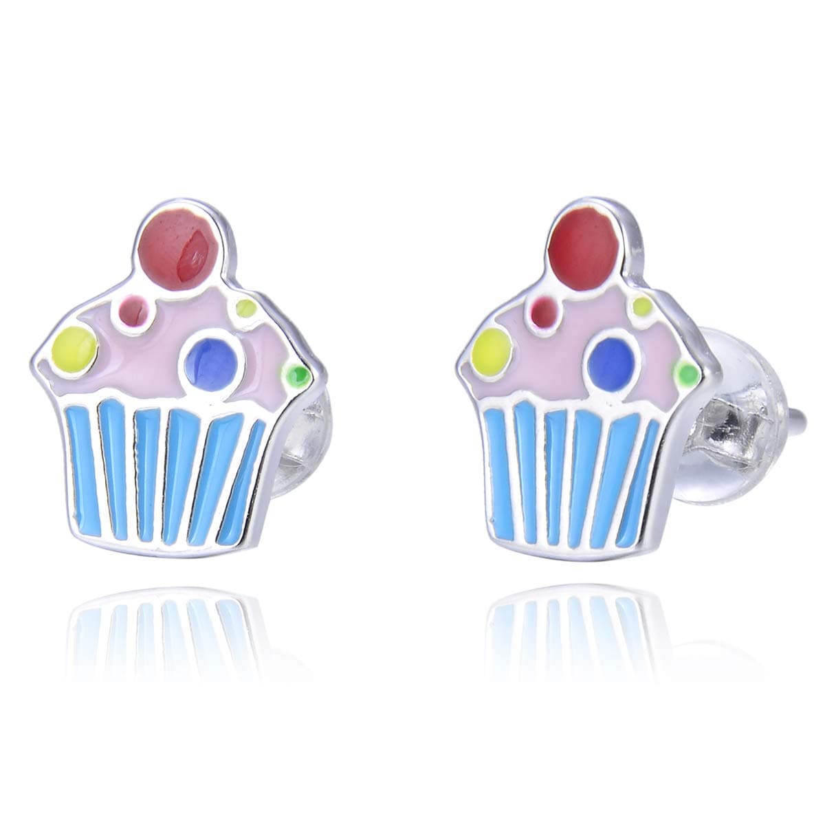 Sterling Silver Blue Cupcake Stud Earrings Gurtogg Kids Ear Studs