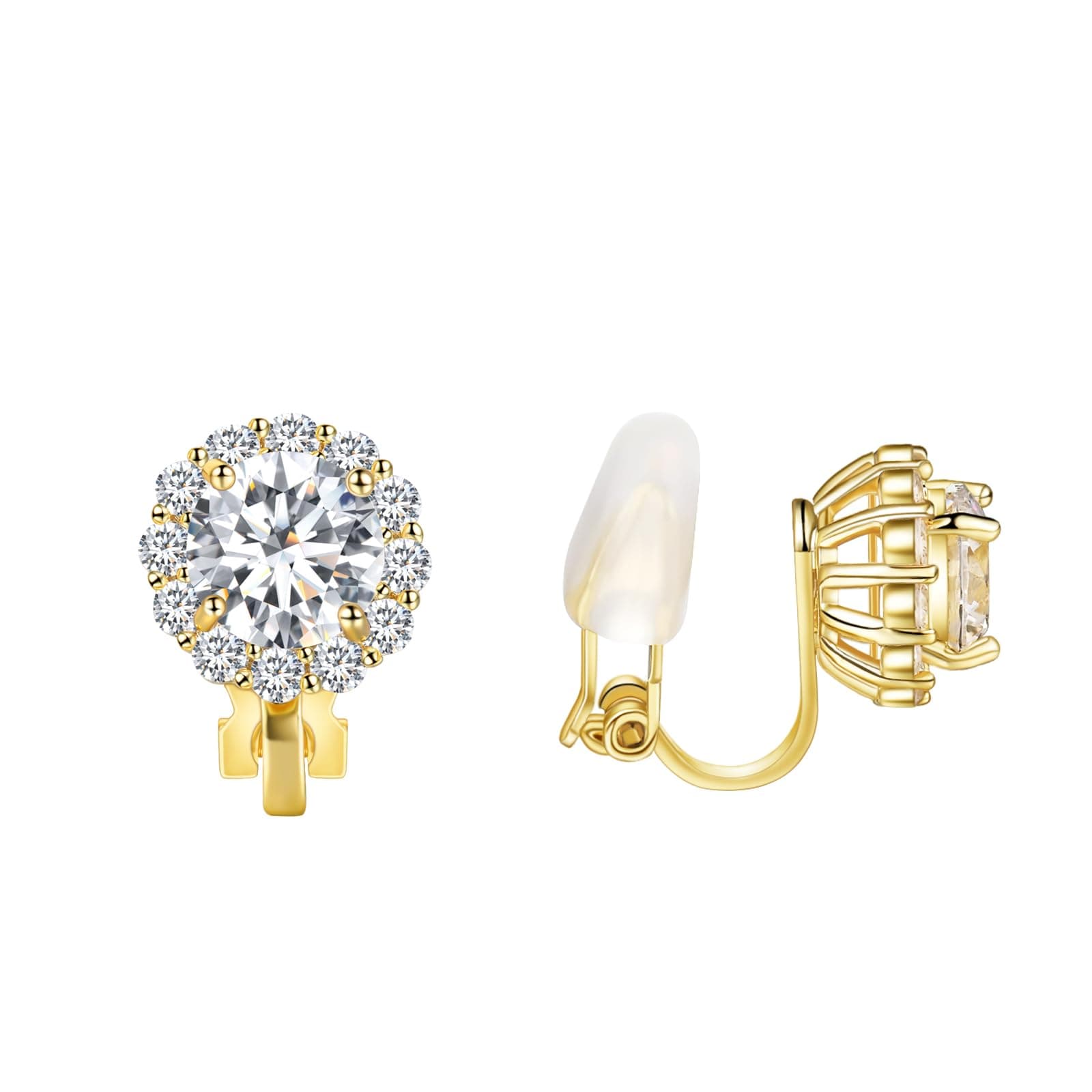 Clip on Earrings Women, 14K Gold Hoop Clip-On Earrings for Women, Hypoallergenic Non Pierced Croissant Earrings