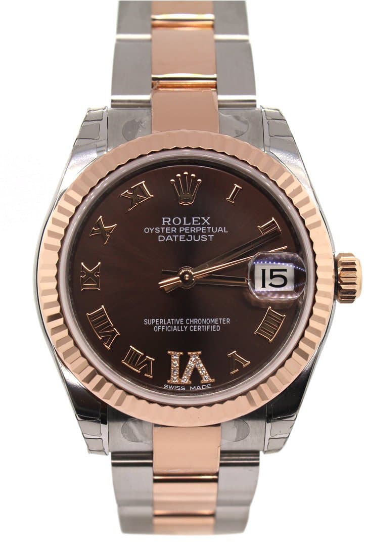 ROLEX Datejust 31 Chocolate Dial Steel and 18K Rose Gold Diamond Ladies Watch 178271