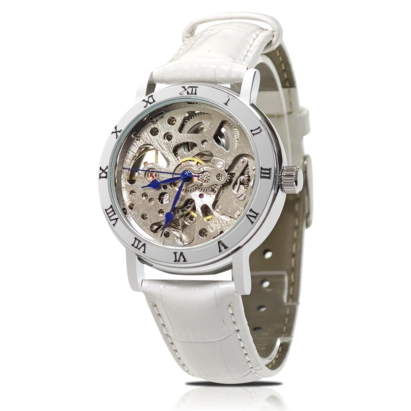 Women's Watches, Mechanical Automatic Self-Winding Watch for Women, Steampunk Lady Dress Bracelet Wrist Watch with Genuine Leather Watch Band Strap