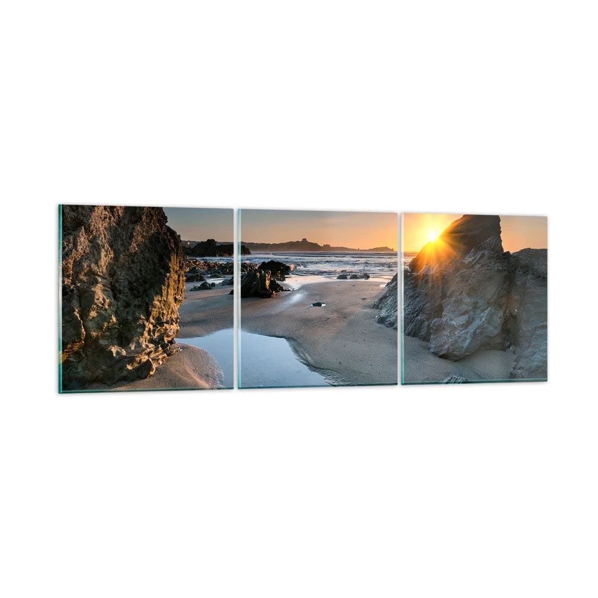 ARTTOR Glass Wall Art Picture 3 Piece Landscape Beach Cornwall Coast England 150x50cm Art Glass Prints Art prints Artwork Modern Glass Pictures for Home Decorations Living Room Bedroom GCA150x50-3174
