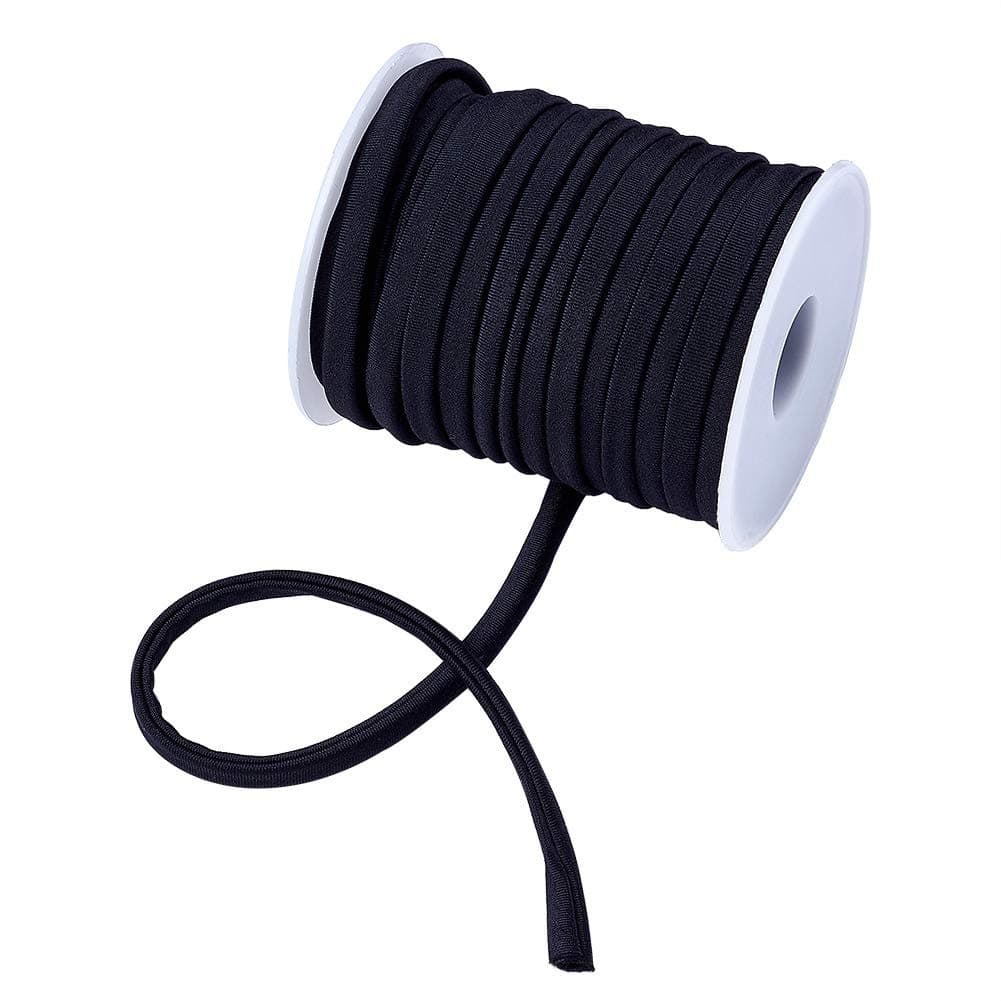 Cheriswelry 21.87 Yards 5mm Black Flat Nylon Cord Soft Stretch Beading Strings Elastic Band Rope Chinese Knotting Cord Braided Fabric Threads for DIY Crafting Sewing Macrame Jewelry Making