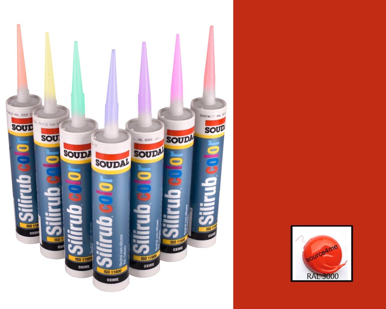 Soudal Silirub Color Multi-Purpose Sealant, -60 to 180 Degree C, 300 mL (10 Oz)… (RAL 3000 - Flame Red)