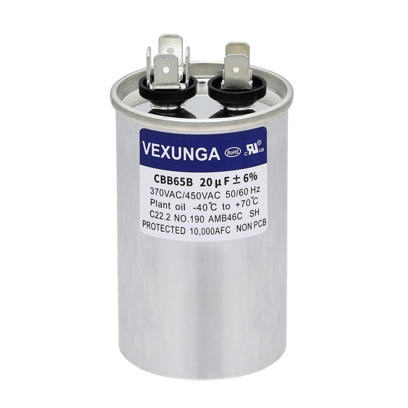 20uF 20 MFD 370VAC 440VAC 450VAC 50/60Hz CBB65 C65R Run Start Capacitor for AC Unit Fan Motor Start or Pool Pump or Air Condenser Straight Cool