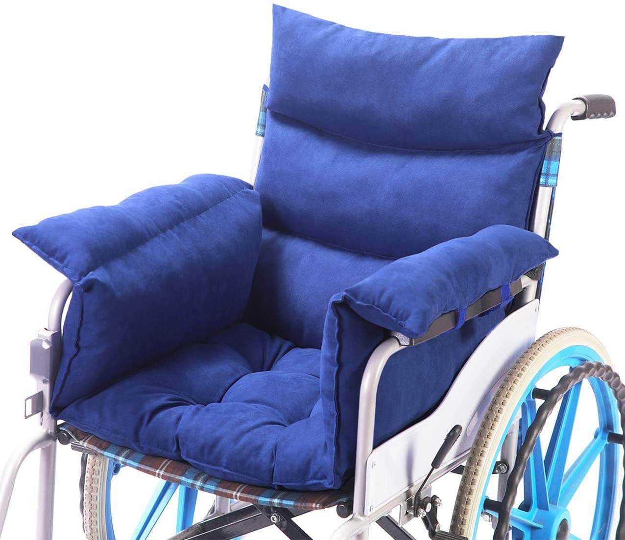 DIVECODE Wheelchair Cushions, Pressure-Preventing Accessories with Armrest. Support Coccyx &Back Non-Slip. Fits 18" Wheelchair Seat Cushion, Blue