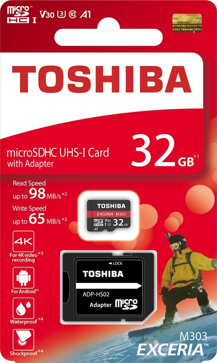 Toshiba Micro SD Card Memory Card 32GB EXCERIA M303 with SD Adapter microSDHC UHS-I U3 Card 4K Class10 V30 A1 microSD Read 98MB/s Write 65MB/s (THN-M303R0320A2)