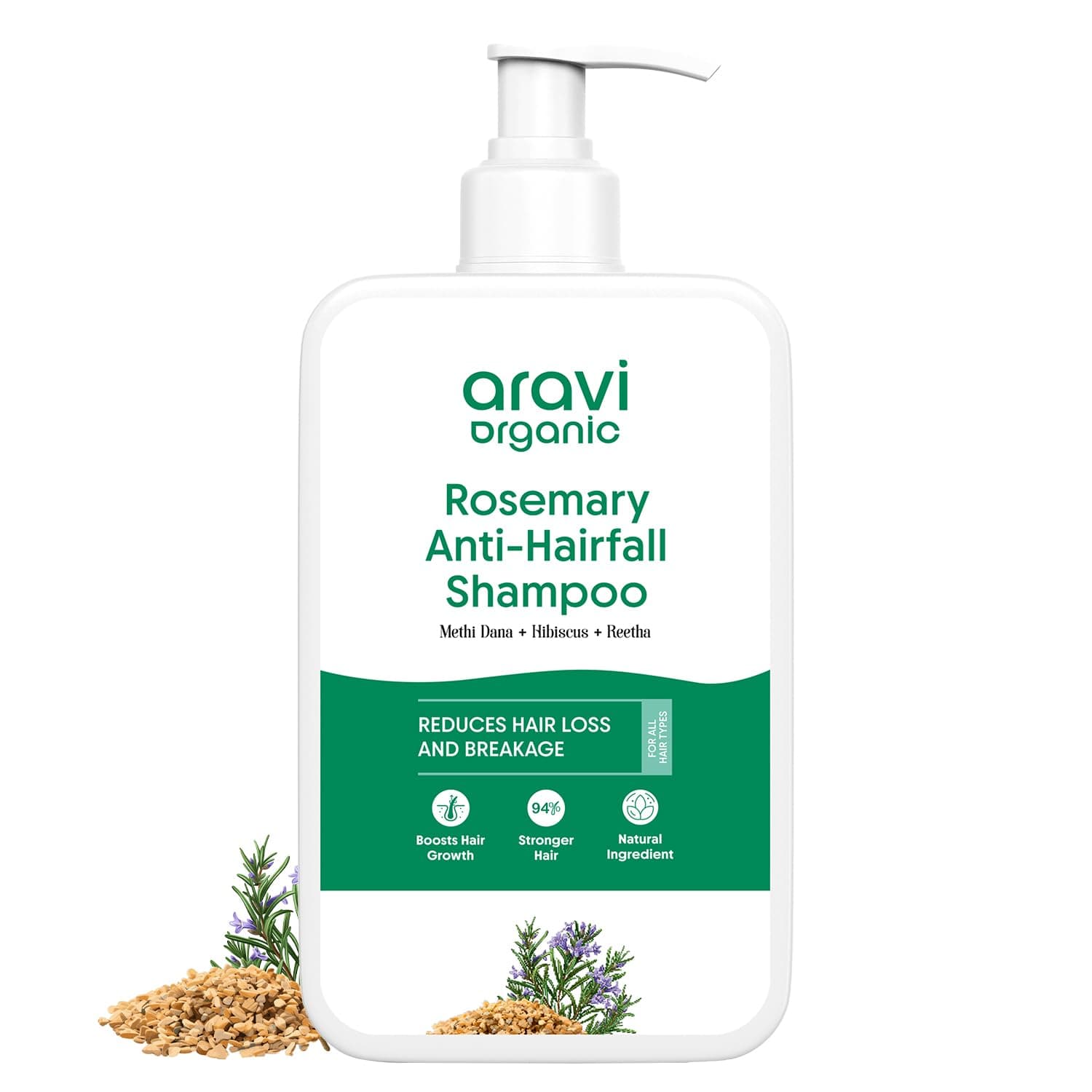 Aravi Organic Rosemary Anti-Hairfall Shampoo | Shampoo For Hair Growth & Hairfall Control | Up to 94% Stronger Hair | Sulphate Free | For Dry & Frizzy Hair | All Hair Types - 6.7 FL Oz / 200 ml