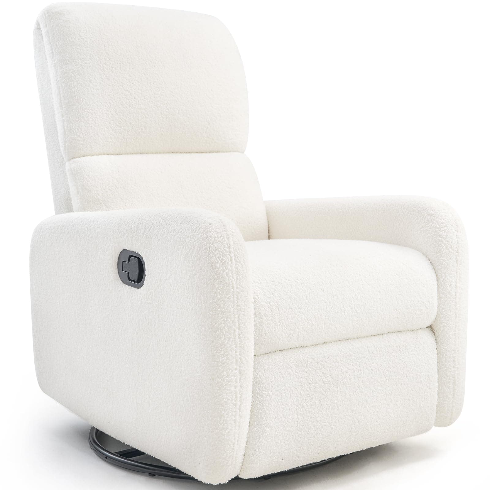 Jocisland Swivel Rocking Chair, Nursery Glider Chairs, Massage Recliner with High Back for Living Room Bedroom, Comfy Upholstered Modern Nursing Reclining Single Sofa, White Teddy