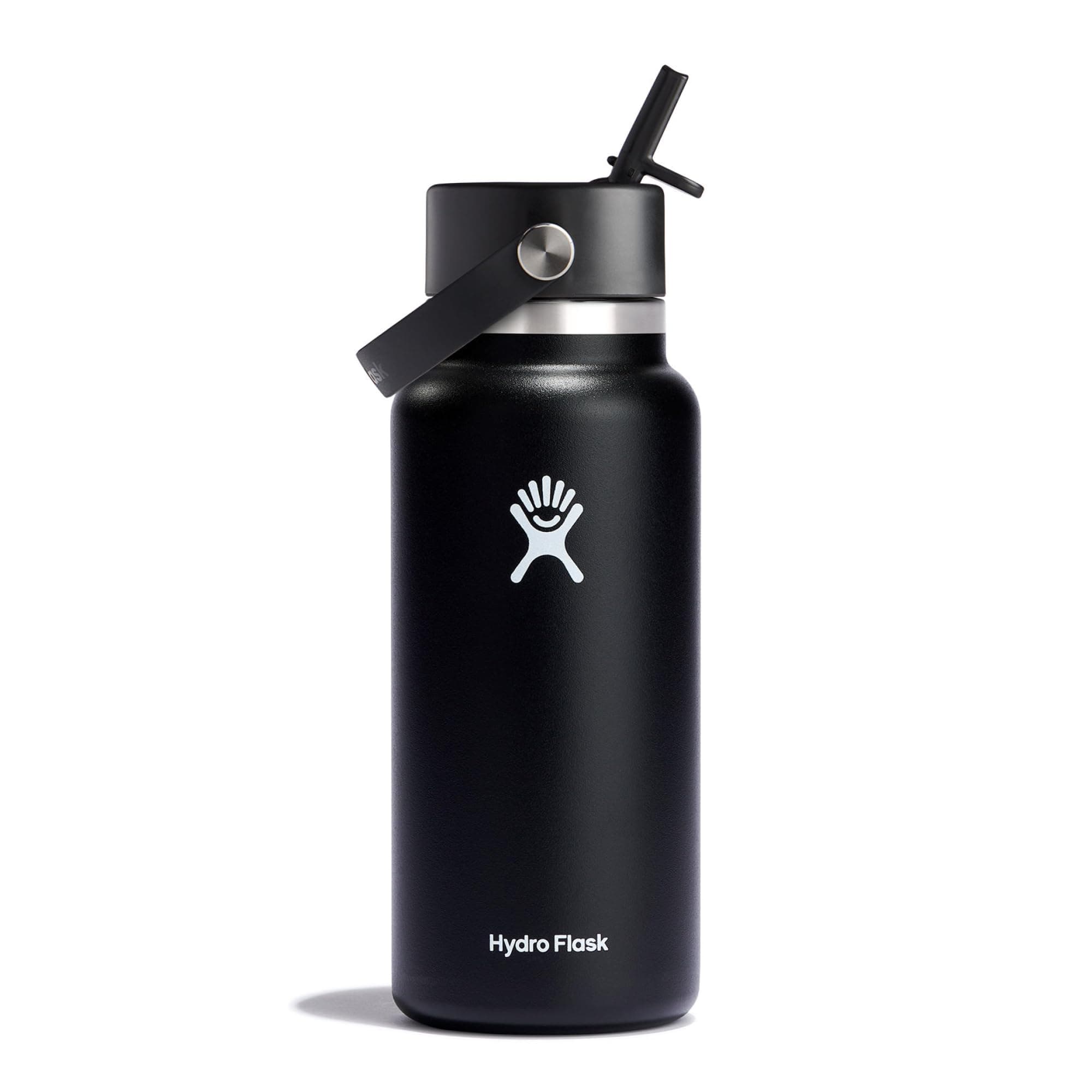 Water Bottle 946 ml (32 oz) - Vacuum Insulated Stainless Steel Water Bottle with Flex Straw Cap - Wide Mouth - Black