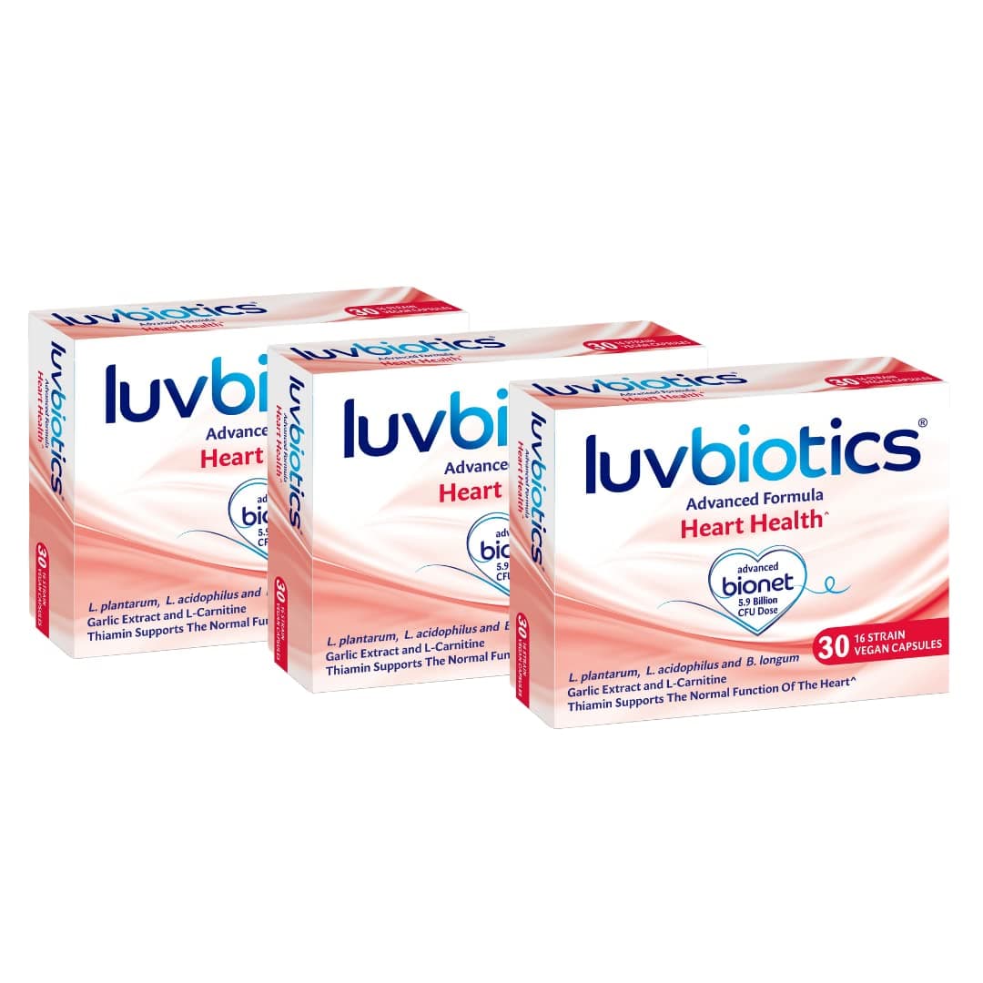 Luv Biotics Heart Health Supplement -Live Gentle Cultures + Garlic Extract + L-Carnitine +Thiamin -90 Vegan Capsules