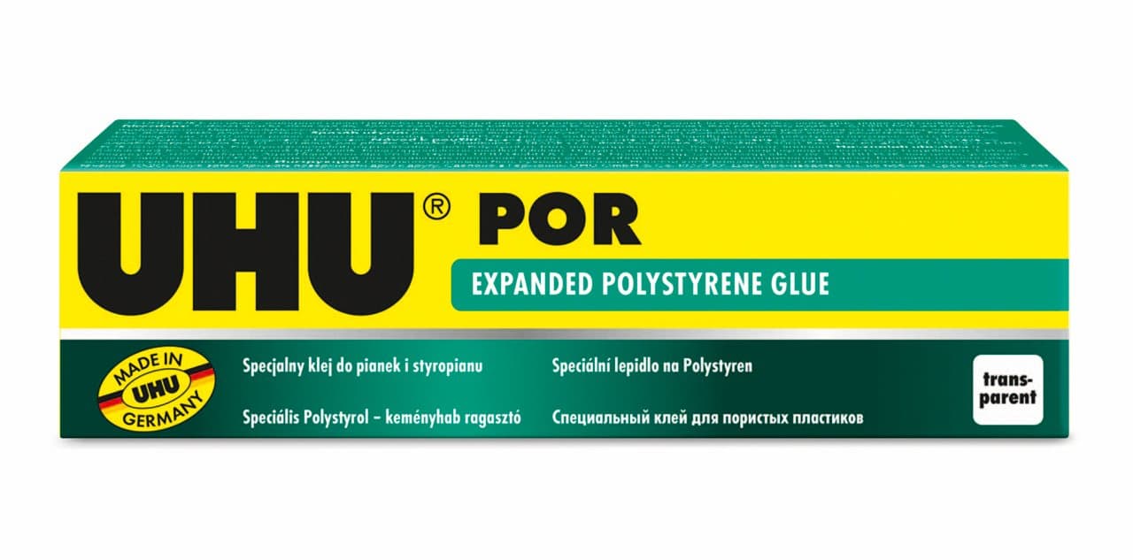UHU POR, Special adhesive for expanded polystyrene, 50 ml, yellowish clear