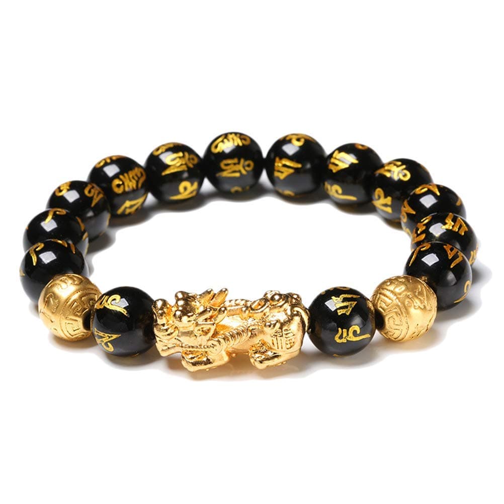 Feng Shui Good Luck Bracelets for Men Women Obsidian Bead Dragon Lucky Charm Bracelet Pixiu Pi Yao Attract Wealth Money Feng Shui Jewelry