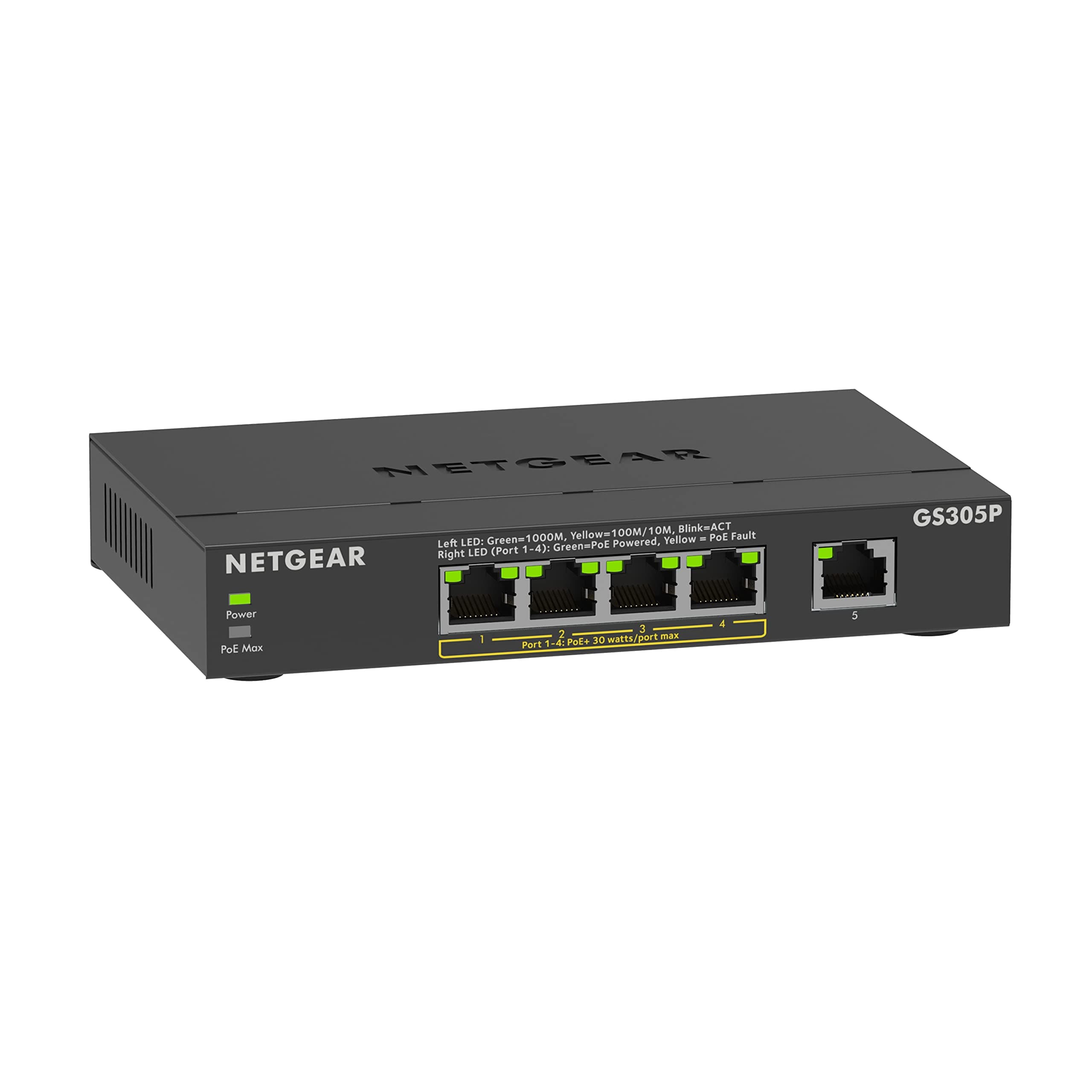 PoE Switch 5 Port Gigabit Ethernet Plus Network Switch (GS305PV3) - with 4 x PoE+ @ 63W - Desktop or Wall Mount